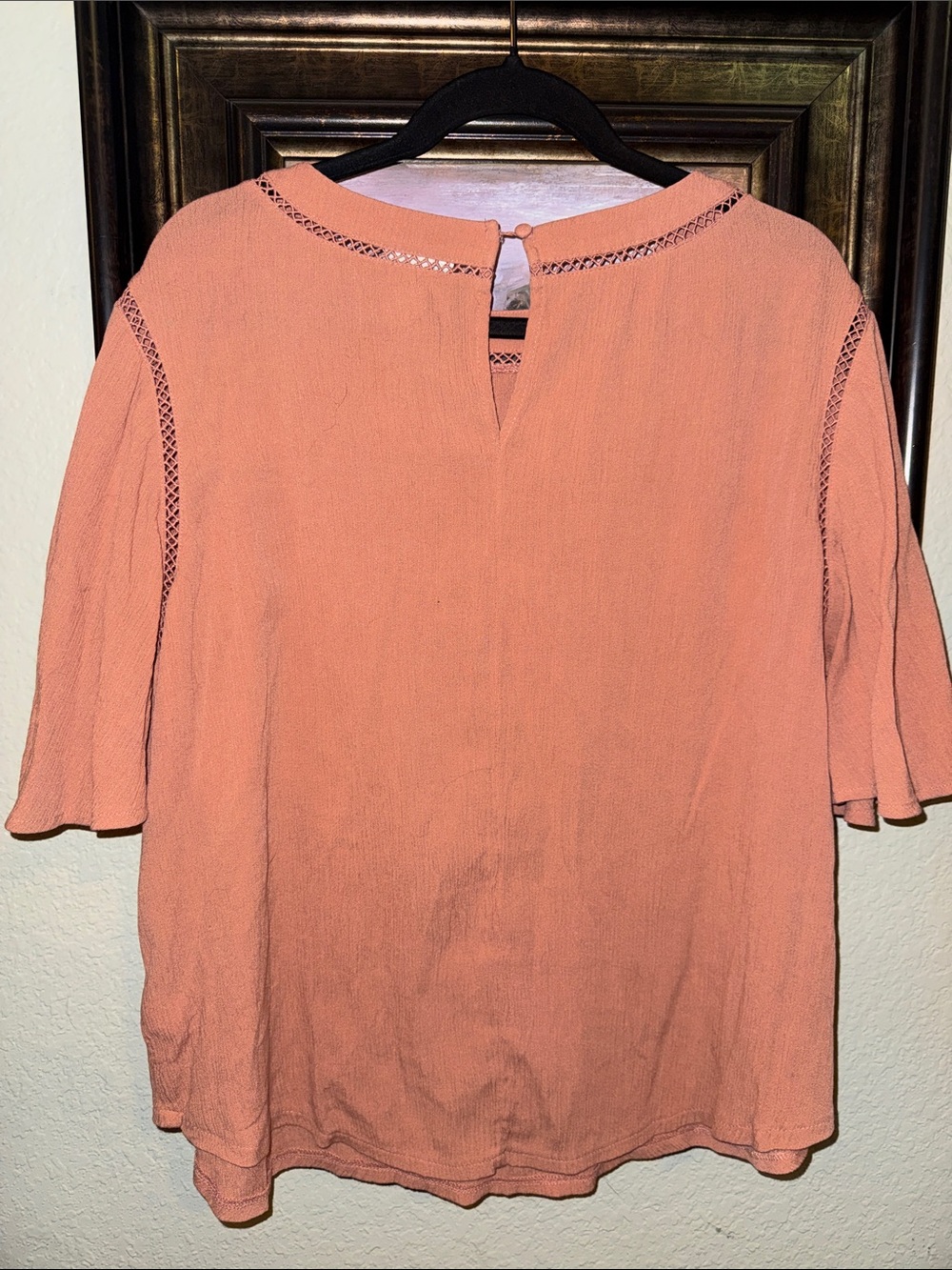 Ava & Viv Peach Crochet-Trim Short Sleeve Blouse Size 1X - Picture 4 of 7